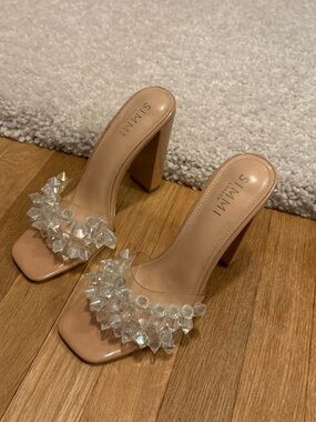 Simmi London Nude Crystal Embellished Block Heels